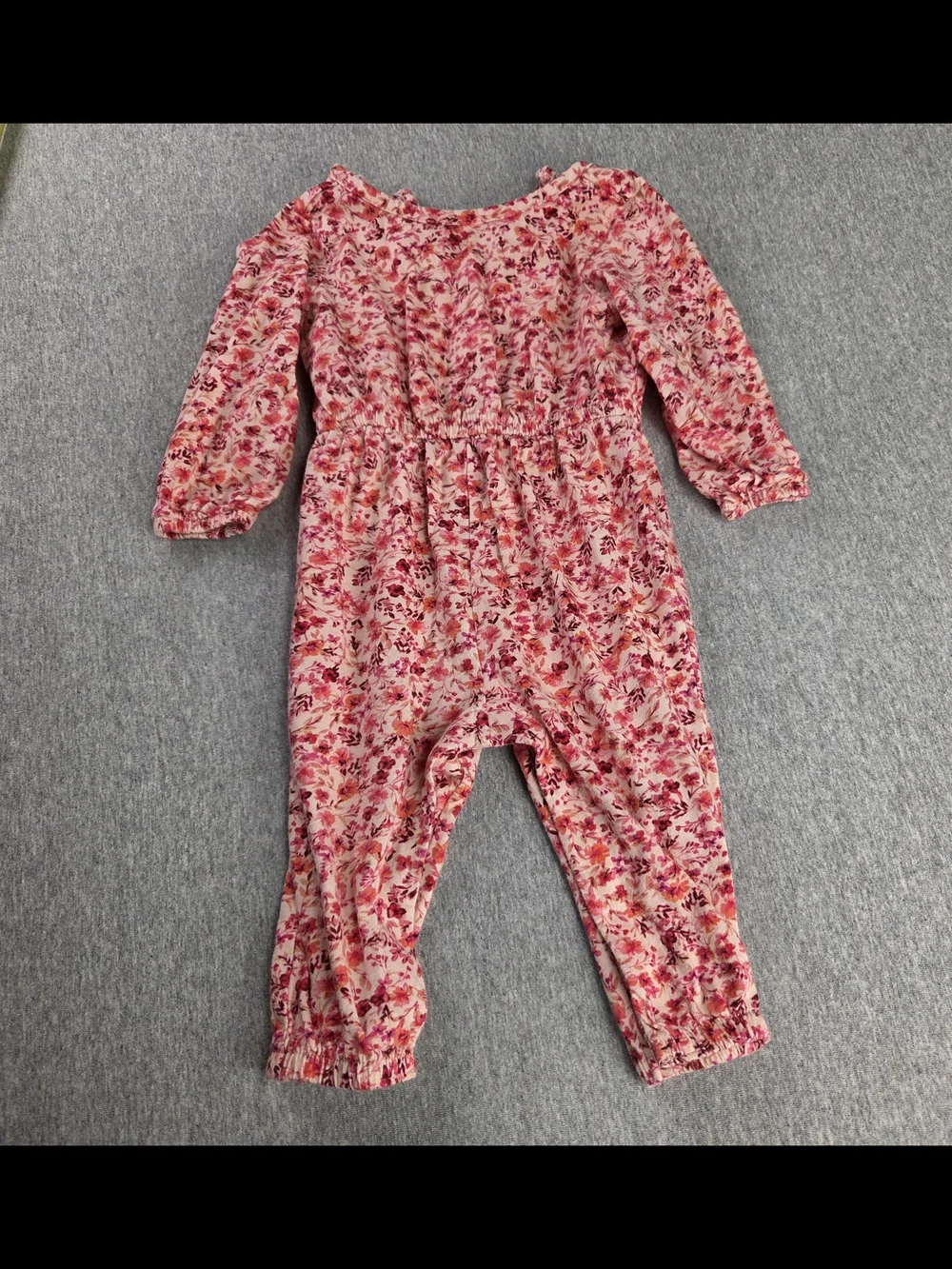 Old Navy Cream Pink Red Floral Long-Sleeve Baby Romper One Piece 6 - 12 M